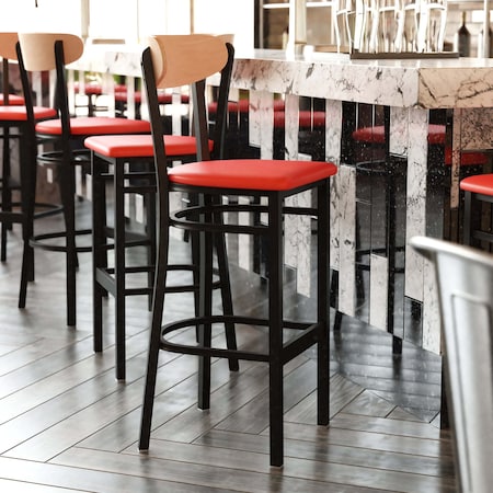 Flash Furniture Red Vinyl Seat Barstool with Natural Wood Back XU-DG6V6RDV-NAT-GG